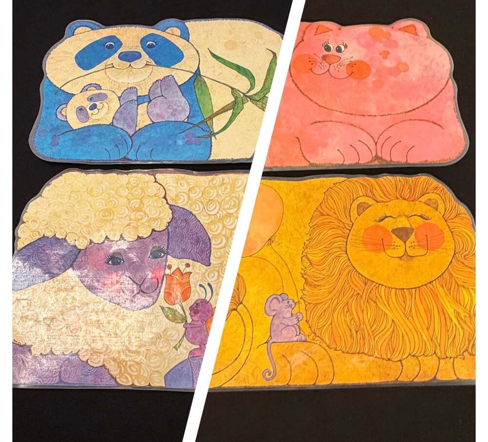 Current Creatures Vintage Children's Placemats Set of 2 Cat/Panda & Sheep/Lion